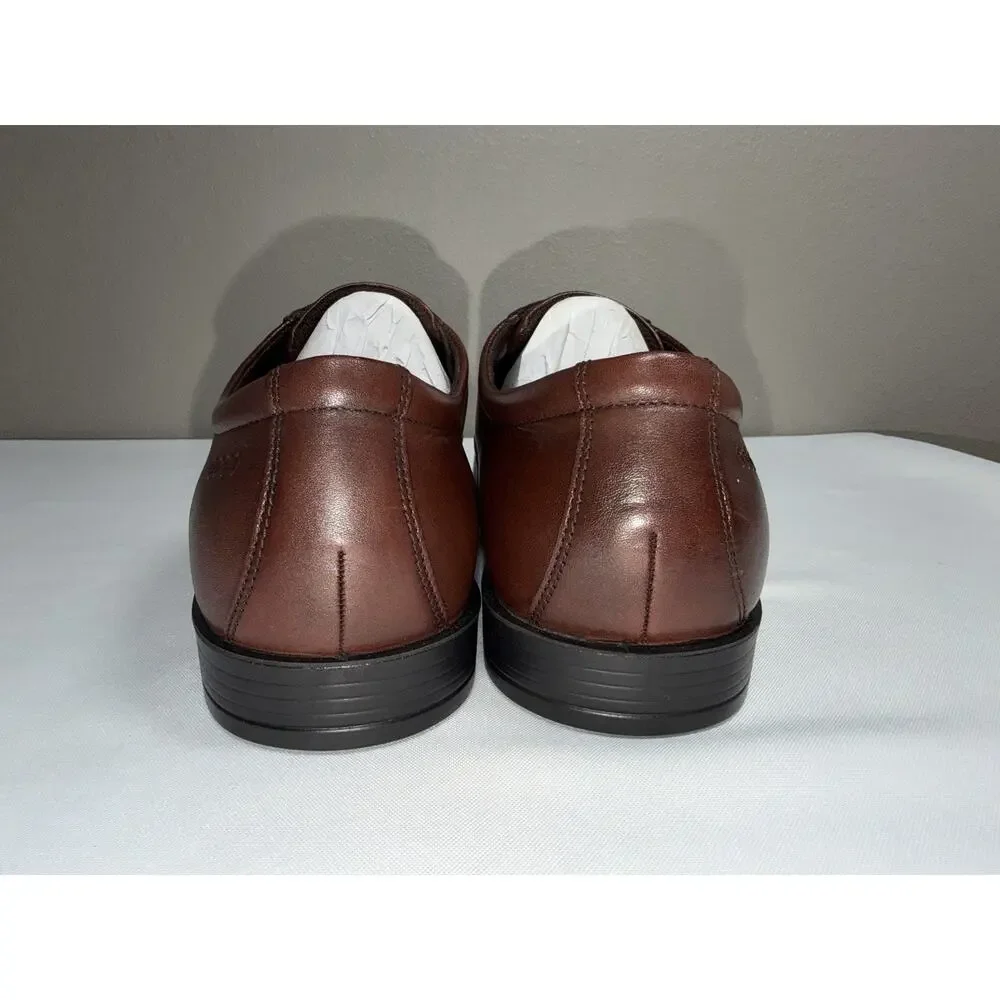 NWOT Ecco Men’s 8.5 Brown Leather Cap Toe Semi Brogue Oxford Lace Up Dress Shoes